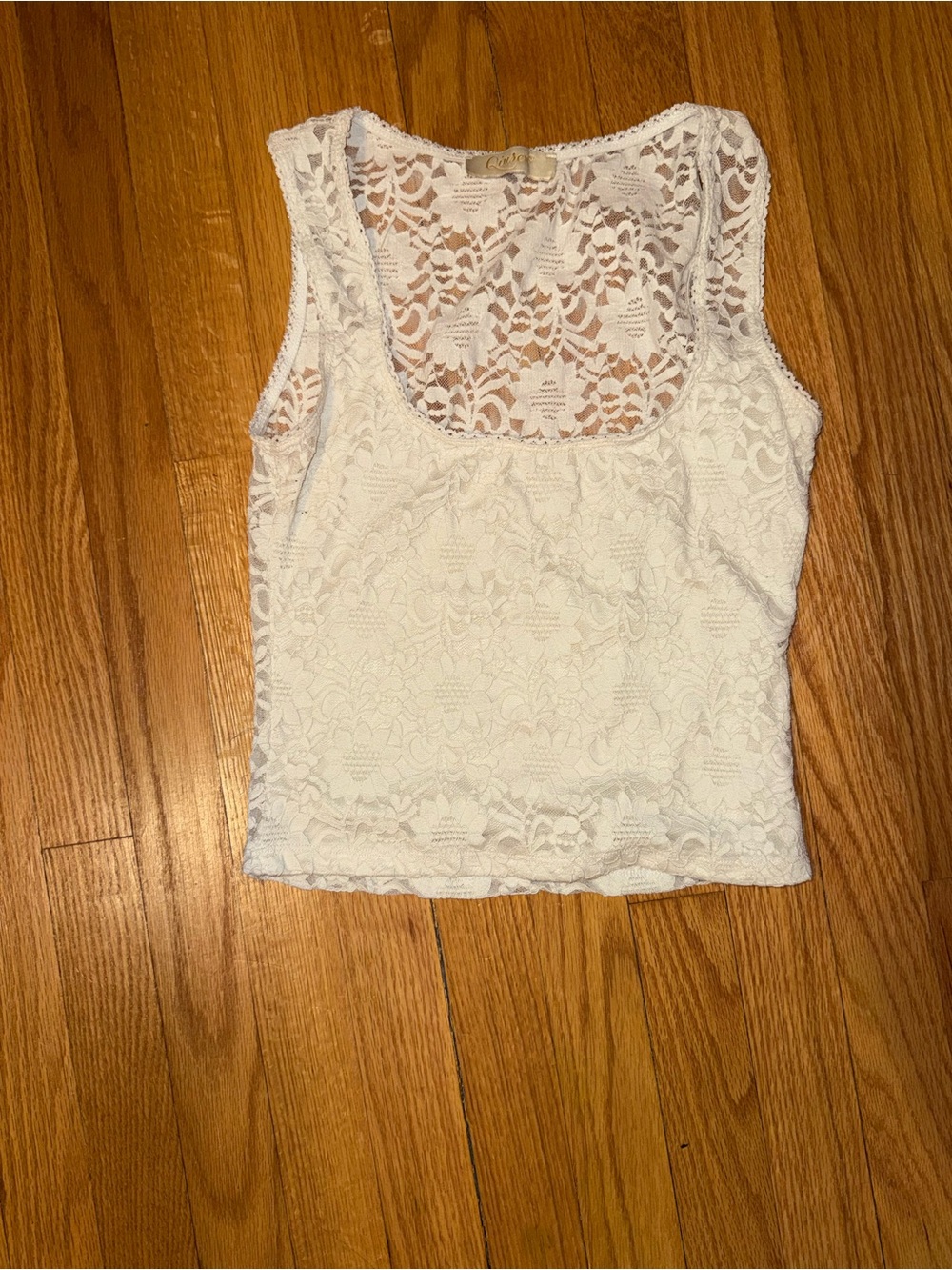 Lace Scoop Neck Tank Top - White